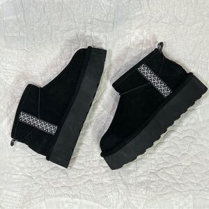 BearPaw Black Ankle Booties with Patterned trim 7